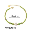 Pulsera de cuentas de piedra natural verde con perla blanca y cadena dorada - Estilo Perla Verde