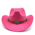 Detail eines fuchsiafarbenen Wildleder-Cowboyhuts mit Lederband und Türkis-Nieten - M(56-59CM) / Rosarot