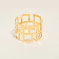 Golden geometric hollow square napkin ring holder for elegant dining table decor - Check Pattern / Gold