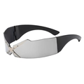 Gafas de sol cyberpunk plateadas Y2K con montura negra y detalles metálicos dorados en X - Plata Espejado