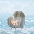 Acetate heart hair claw with marble pattern and pink bow in a seaside setting - Striped Colorful Grey Heart Bow Claw (Approx. 7cm)