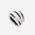 Thick fuzzy knit beanie featuring black and white stripes and soft long plush texture - Zebra Print / White