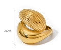 Golden titanium steel wide ring featuring vertical texture detail and 2.32cm height - Gold Textured Wide Style (JDR2401003-6) / Size 6