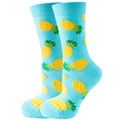 Blue cotton crew socks featuring vibrant yellow pineapple patterns for men and women - Size 35-42 / Blue Pineapple