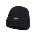 Gorro de punto negro para hombre con forro polar y parche STUDIO para invierno - Negro