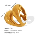 Golden double-layer wave sculpture ring in stainless steel, size US 7, non-adjustable - US Size 7 (Non-adjustable) / Gold