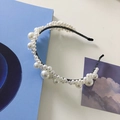 Elegant thin hairband with black base and irregular white pearls decoration for women - 210303 Thin Black (Thin Black Edge Pearl)