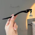 Classic Chinese hair stick with black wooden handle and silver flower tassel design - 160# Lotus Tassel (Ebony Wood)