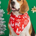 Festive red Christmas pet bandana with HO HO HO print for dogs and cats in holiday style - Red Ho Ho Ho Slogan Style