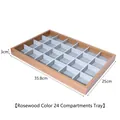 24-compartment jewelry display tray in rosewood finish with soft grey velvet lining - Rosewood Color 24-Grid Tray