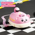 Pink bumper car shaped kids water bottle with bear face and adjustable strap - PC Material / Pink Bumper Car (Including Stickers/Cleaning Set)