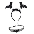 Detail of Halloween bat wing headband with feathers and matching mesh bat choker necklace - 30# Feather Bat Headband Set