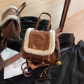 Brown faux leather backpack with white plush fur trim and fashion label detail - With Pendant / Coffee