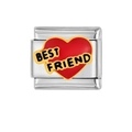 Italian charm for modular bracelet with red heart and yellow Best Friend banner - Best Friend Style (HA-88)
