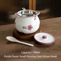 700ml ceramic seasoning jar with lavender floral pattern, lid, spoon and steel strainer - Filter Double Ear Purple Flower (700ml)