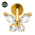 Labret in titanio G23 dorato con farfalla scintillante in zircone incastonato - Oro-Farfalla Grande / 1.2x8mm