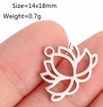 Polished silver stainless steel lotus pendant, 14x18mm flower charm for jewelry making - Lotus / Steel
