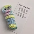 Handmade multi-color crochet Worry Worm plush toy with googly eyes and healing gift card - Rainbow Worm