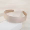 Minimalist wide champagne satin headband with smooth silk texture and soft matte finish - Light Khaki