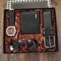 Men's gift set featuring a rose gold watch, leather belt, wallet, and pilot sunglasses - Rose Gold Black Style (ZHM4-S00607-2)