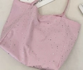 Borsa tote rosa in tela con stelle di paillettes, borsa a spalla capiente e minimale - Rosa