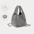 Sparkling silver rhinestone bucket evening bag with metal chain and extra crystals - Silver
