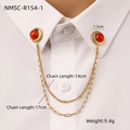 Gold stainless steel collar pin chain with red natural stone on a white shirt - Round Red Gemstone + Double Gold Chain (NMSC-R154-1) / 18K Gold