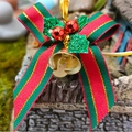 Christmas pet bow accessory with red green ribbons, berries, and a golden metal bell - Style 48-Red Green Gold Ribbon Berry Bell