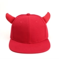 Trendy red hip hop snapback cap featuring creative devil horns and a flat brim style - Red