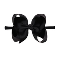 Soft nylon headband with large black ribbed ribbon bow for infants and toddlers - Black
