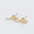 Exquisite gold bow knot stud earrings with delicate sparkling crystal pavé accents - Asymmetric Bowknot