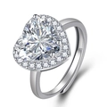 Adjustable heart-shaped zircon halo ring with clear gemstone in a silver finish - White Zircon