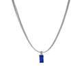 Silver snake chain necklace featuring a rectangular blue zircon gemstone pendant - White Gold with Red Stone
