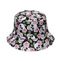 Fashionable black bucket hat featuring skull and rose prints for a stylish summer look - Skull Pink Rose Print (N)