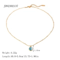 Detail of 18K gold stainless steel chain with tiger eye pendant and size dimensions - Blue Cat Eye Style Pendant (JDN2302137)