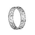 Macro view of continuous hollow heart patterns on a silver titanium steel wide band ring - US 6 / Silver