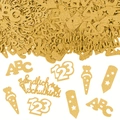 Goldenes Glitzer Einschulung Konfetti Set mit ABC 123 Stiften und Endlich Schulkind Text - Gold