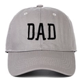 Close-up detail of high-quality grey cotton baseball cap with black DAD embroidery - Adjustable / DAD Embroidery / Gray