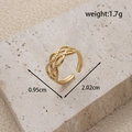 Golden woven hollow twist ring in stainless steel with adjustable open band design - Twisted Braid Hollow Ring