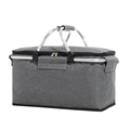 Detailed view of grey large capacity cosmetic bag with metal frame and soft handle - Grey (Upgraded with Frame) 40*23*20 cm