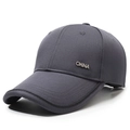 Dark grey cotton baseball cap with silver CHINA metal logo and black brim piping - Adjustable / Gray