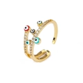 Goldener überkreuzter Ring mit bunten Teufelsaugen-Steinen und weißen Zirkonia - Einstellbar / Böser Blick Doppel-Layer-Stil (CR00732YS) / Gold