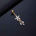 Golden flower belly button ring with sparkling white marquise cubic zirconia stones - Tassel Butterfly Gold