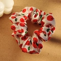 100% mulberry silk scrunchie with red cherry print on a white satin base - Cherry Red 3.5cm