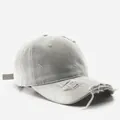 Distressed baseball cap in light grey cotton twill with ripped edge detailing - Light Gray