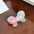 Pink, blue and yellow striped acetate butterfly hair clip with small rhinestones - Striped Blue Pink-4.5cm