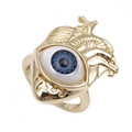 3D anatomical heart ring with blue evil eye in gold-plated copper finish - Adjustable Open / Anatomical Heart Eye / Gold-Blue Eye
