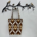Ethnic Ikat pattern tote bag with brown geometric motifs and vintage shoulder straps - Dark Brown