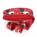 Red Christmas faux linen ribbon featuring white vintage trucks, snowflakes and Merry Christmas text - 6.3CM Red Truck Ribbon (2M)