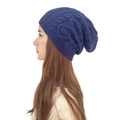 Navy blue chunky knit slouchy beanie with cable texture for winter outdoor warmth - One Size / Navy Blue